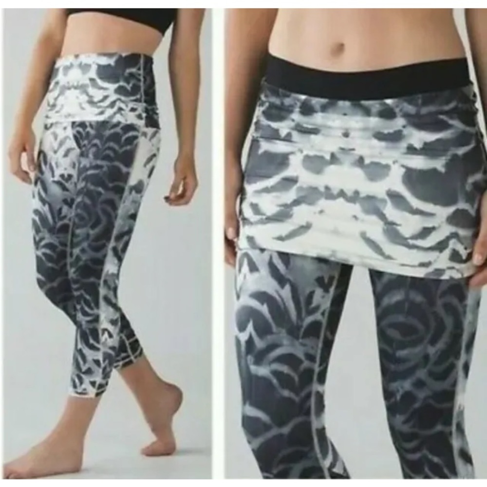 Lululemon Yin to You Leggings Skort Black White Grey Tie Dye Sz 6